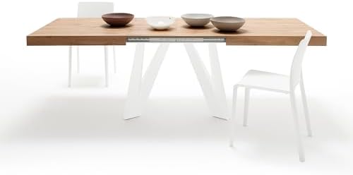 Mobili Fiver, Romina Extendable Table 63(94.5) x35.4 in, Rustic Oak with White Iron Legs, Made in Italy