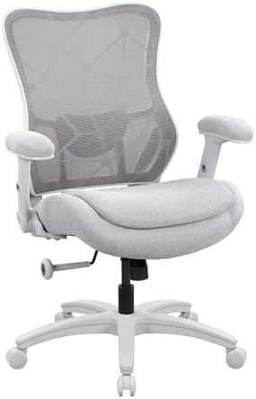 Big and Tall Office Chair 500lbs Heavy Duty Ergonomic Mesh Desk Chair with 23.6" Extra Wide Seat, 29.5" High Back, Adjustable Lumbar Support Flip-Up Arms for Large Body Types(Light Gray)