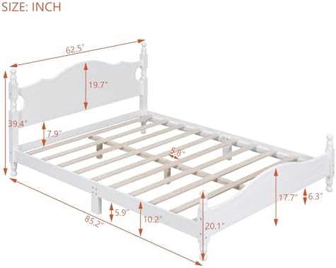 Merax Vintage Wood Platform Bed Frame with Cruved Headboard,Queen, White