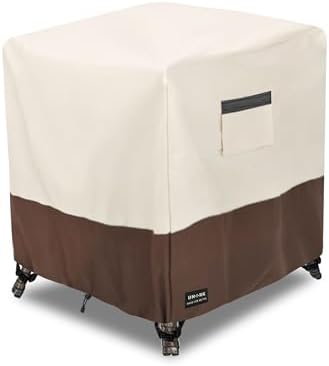 Patio Wicker Side Table Cover, Suitable for 3-Piece Outdoor Wicker Patio Bistro Set Side Table, Waterproof Square Patio Small Side Table Cover 22 W x 22 D x 18 H inches Beige and Brown