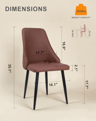 Rose Brown Leather High Back Dining Chairs Set of 2