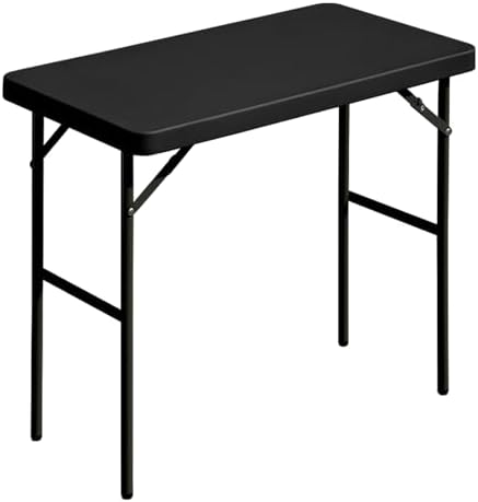 Folding Table 2.7ft Rectangular All-Occasion Plastic Folding Event Table for Indoor and Outdoor, Portable Desk, Camping, Durable and Stable, HDPE and Steel, Wide Application, Black