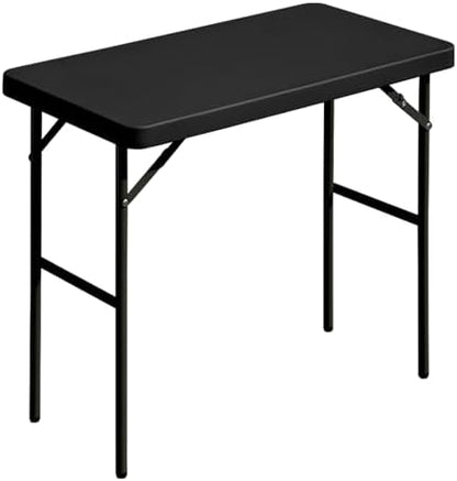 Folding Table 2.7ft Rectangular All-Occasion Plastic Folding Event Table for Indoor and Outdoor, Portable Desk, Camping, Durable and Stable, HDPE and Steel, Wide Application, Black