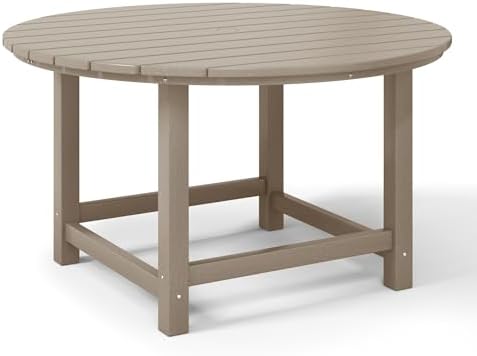 WestinTrends Malibu Kids Outdoor Patio Furniture HDPE 38" Wide Round Dining Table, Weathered Wood