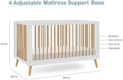 Tatum 3-in-1 Convertible Crib with Guardrail- White and Natural
