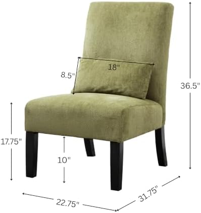 Roundhill Furniture Pisano Spring Green Fabric Armless Contemporary Accent Chair with Kidney Pillow