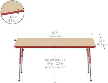 FDP 24" x 60" Rectangle Table with Ball Glide Legs - Maple/Red, 10012-MPRD