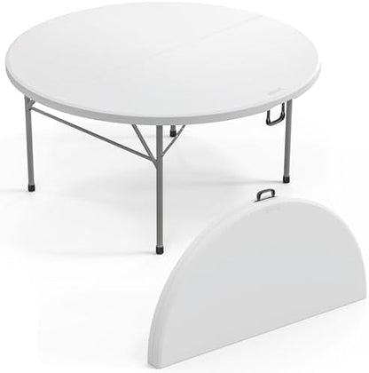 VINGLI White 5 FT Round Bi-Folding Commercial Table, 60 inch Portable Plastic Dining Card Table for Kitchen Party Wedding Event, 2-Pack
