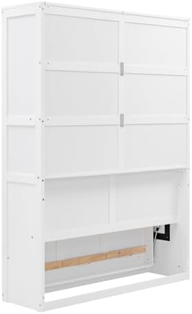 Ball & Cast Full Size Murphy Bed Wall Bed with Shelves and Mattress Holder,Wood Hideaway Cabinet Chest w/Slat Support,can be Folded,for Small Room,Dorms,White