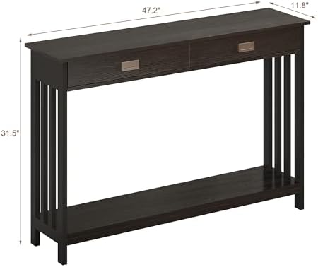 ChooChoo 47" Black Entryway Table with Drawer and Storage Shelf