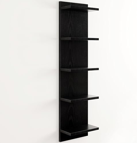 5 Tier Black Floating Wall Shelf, Vertical Storage Tower, 1-Pack