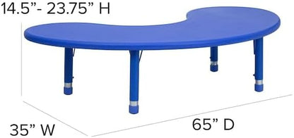 Flash Furniture 35''W x 65''L Half-Moon Blue Plastic Height Adjustable Activity Table