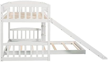 Twin Over Twin Bunk Bed, Wood Bunk Bed with Slide and Ladder, White
