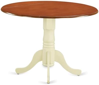 East West Furniture DLT-BMK-TP Dublin Modern Kitchen Table - a Round Dining Table Top with Dropleaf & Pedestal Base, 42x42 Inch, Buttermilk & Cherry