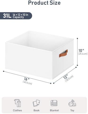 6 Pack Large Closet Storage Baskets Bins for Shelves, Collapsible Fabric Closet Organizers and Storage with Polyester Handles, Decorative Baskets for Organizing Clothes, Towels, Linen Closet 16x12x10"
