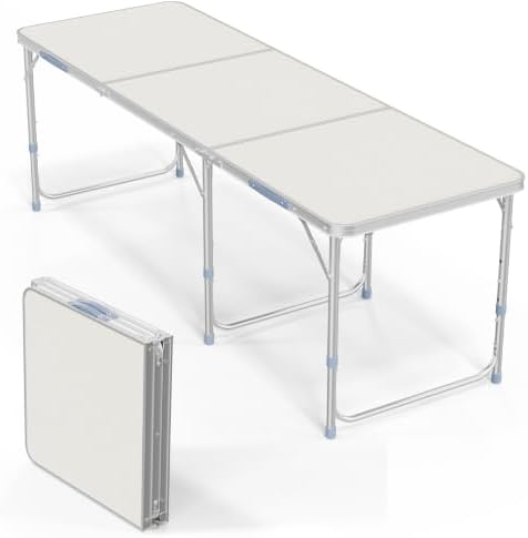 VINGLI 6ft Folding Camping Table with Carry Handle,Portable Utility Table Multipurpose for Party Picnic Tailgating Outdoor Patio Garden Indoor Kitchen …