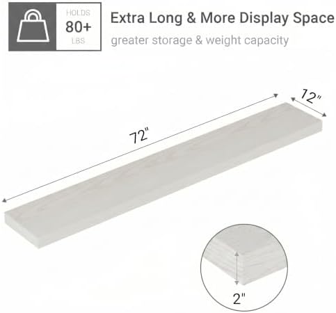 Deep Floating Shelves 72x12” Set of 1, White Birch