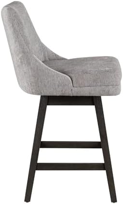 Armen Living Branson Gray Solid Wood Upholstered 26" Counter Height Swivel Barstool with Gray Fabric Seat - Set of 3