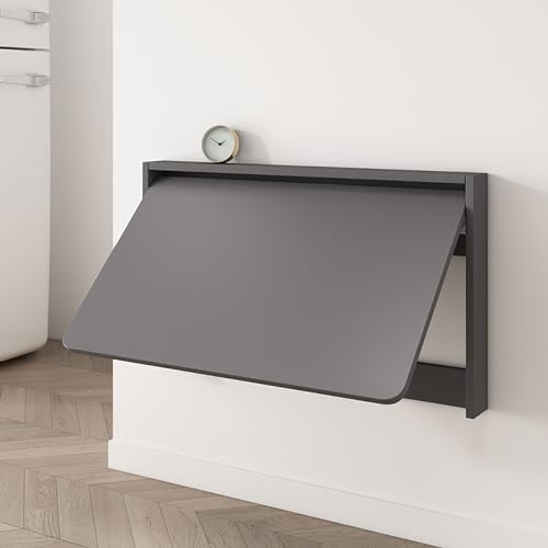 Wall Mount Table Folding Wood Fold Down Table Floating Folding Table Kitchen Dining Table Folding Wall-Mounted Drop-Leaf Table Modern Home Office Fold Up Table Desk (Color : Gray, Size : 49 * 64cm)