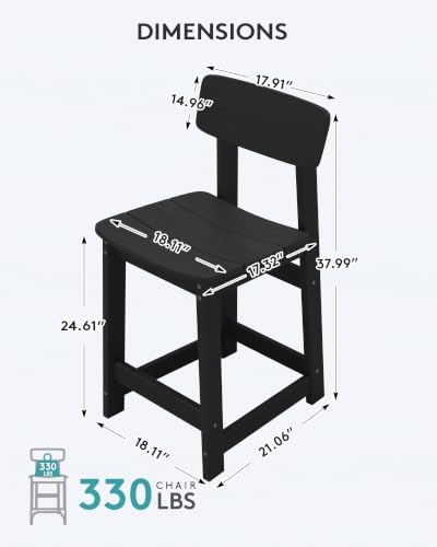 SERWALL Outdoor HDPE Counter-Height Bar Stools Set of 2, Black