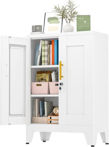 GAIOUS 36" Metal Office File Cabinet, White Locked Garage Storage Cabinets