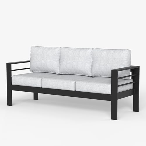 LayinSun Aluminum Patio Couch Sofa, All-Weather Metal Modern 3 Seater Outdoor Sofa with 5" Thick Cushion