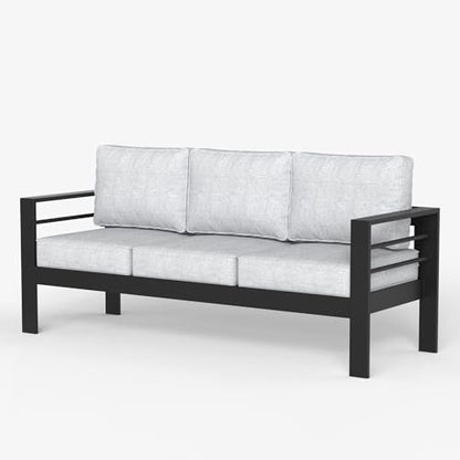 LayinSun Aluminum Patio Couch Sofa, All-Weather Metal Modern 3 Seater Outdoor Sofa with 5" Thick Cushion