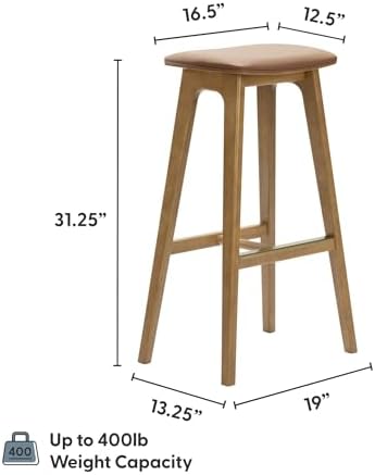 Plank+Beam Beryl Bar Stool, Bar Height, Upholstered, Set of 2, Pecan/Toffee