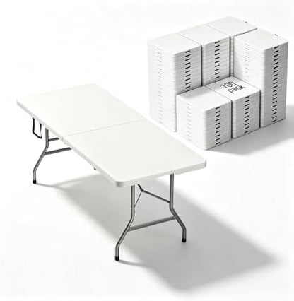 6FT Commercial Folding Table,Portable White HDPE Utility Table,100 Pack