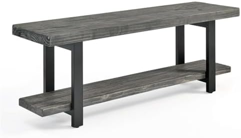 Pomona Solid Wood Entryway Bench and Coat Rack Set, Slate Grey, 48 Inch