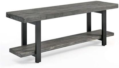 Pomona Solid Wood Entryway Bench and Coat Rack Set, Slate Grey, 48 Inch