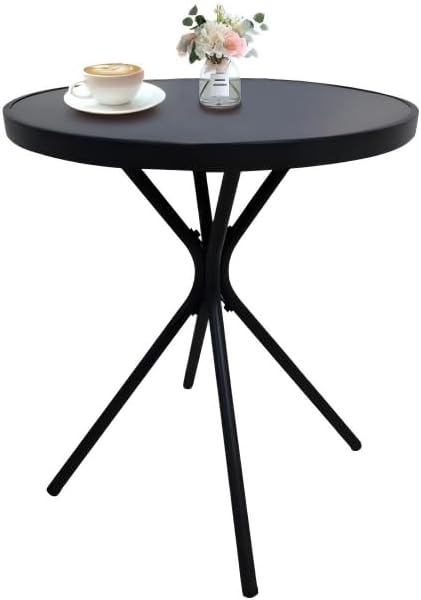 3-Piece Folding Bistro Set, Weather-Resistant Outdoor/Indoor Conversation Set with Heavy-Duty Powder-Coated Steel Frame and Tempered Glass Side Table for Patio, Yard, Garden (Brown)