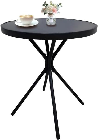 3-Piece Folding Bistro Set, Weather-Resistant Outdoor/Indoor Conversation Set with Heavy-Duty Powder-Coated Steel Frame and Tempered Glass Side Table for Patio, Yard, Garden (Brown)