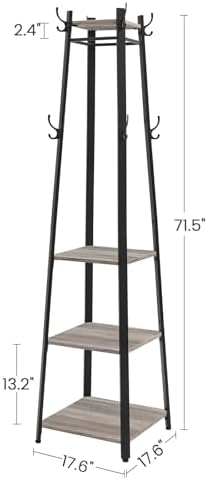 VASAGLE Coat Rack Freestanding, Hall Tree with 4 Shelves