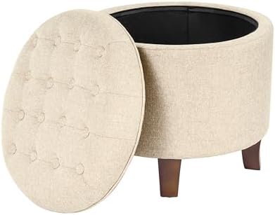 HomePop 19" Button Tufted Round Storage Ottoman - Tan Woven