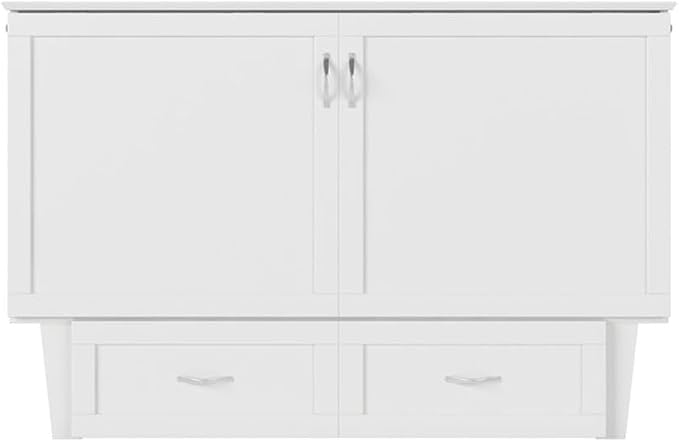 AFI, Monroe Queen Murphy Bed Chest with 6" Mattress, Storage Drawer & Built-in USB Charger, White