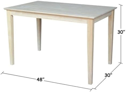 International Concepts Table Top Solid with Wood Standard Height Shaker Legs, 30 by 48-Inch, Unfinished