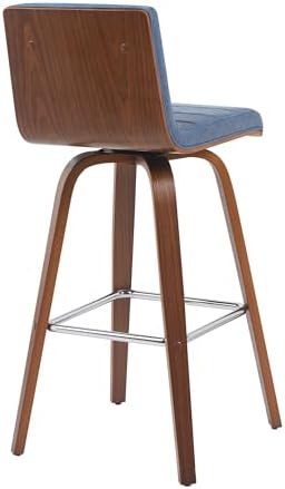 Armen Living Vienna Modern Swivel 30" Bar Height Barstool with Vintage Blue Faux Leather and Walnut Wood Finish