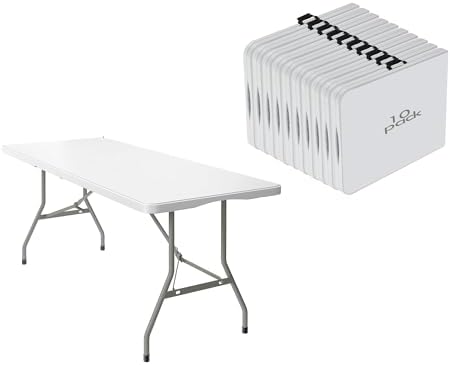 10 Pack 6FT Folding Tables, Heavy Duty, Carry Handle, White
