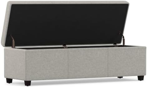 SIMPLIHOME Avalon 48" Wide Linen Look Fabric Storage Ottoman in Cloud Grey