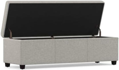 SIMPLIHOME Avalon 48" Wide Linen Look Fabric Storage Ottoman in Cloud Grey