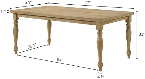 Roundhill Furniture Verta Solid Wood Leg Dining Table with Oak Veneer Top and Turned Legs