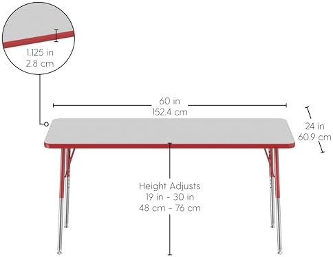 FDP 24" x 60" Rectangle Table with Swivel Glide Legs - Gray/Red
