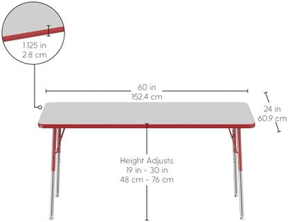 FDP 24" x 60" Rectangle Table with Swivel Glide Legs - Gray/Red