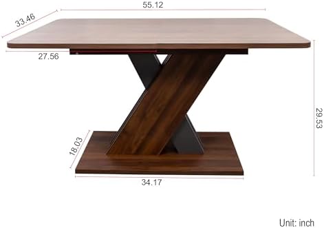 70.87'' Extendable Wood Dining Table, Modern Multifunctional Rectanglar Kitchen Dinner Table for Living Room Home Office, X-Shaped Base, Easy Assembly, Walnut
