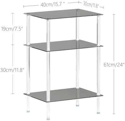 Tempered Glass Side Table, 3-Tier Acrylic End Table