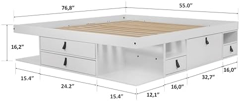 memomad Bali Chest Set: Bed + Storage Headboard, Full Size, Matte White