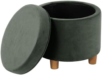 HomePop 19" Round Storage Ottoman - Loden Green Velvet