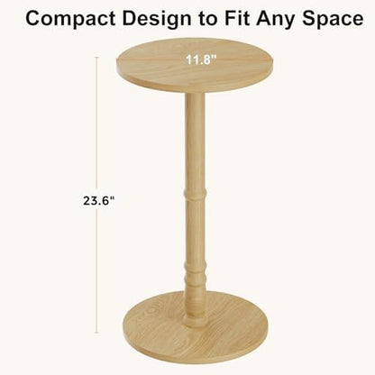 Round Side Table with Solid Wood Pillar, Small Drink Table