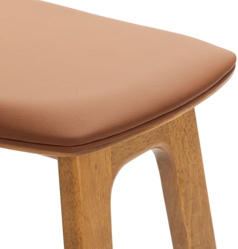 Plank+Beam Beryl Bar Stool, Bar Height, Upholstered, Set of 2, Pecan/Toffee